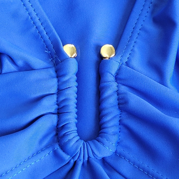 🌟 NWT NICOLE MILLER Royal Blue Halter Plunge Swimwear Women's Size 8  Shirred - Picture 4 of 14